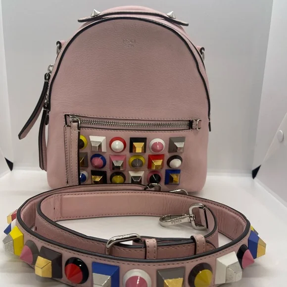 Fendi Pink Studded Women\'s Bag Fendi Peach Pink Leather Studded Mini Boston Bag Fendi | TLC main image 2